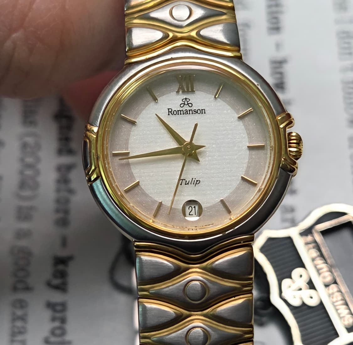 데드스탁] 빈티지 로만손 튤립 투톤 스파클 다이얼 칼침핸즈 쿼츠 여성용 상품이미지9
