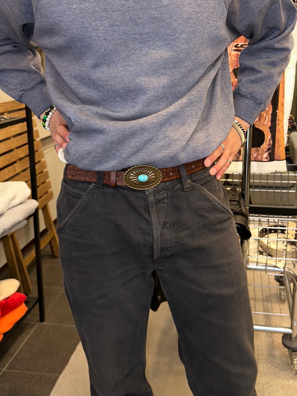 Turquoise buckle Leather western belt 상품이미지2
