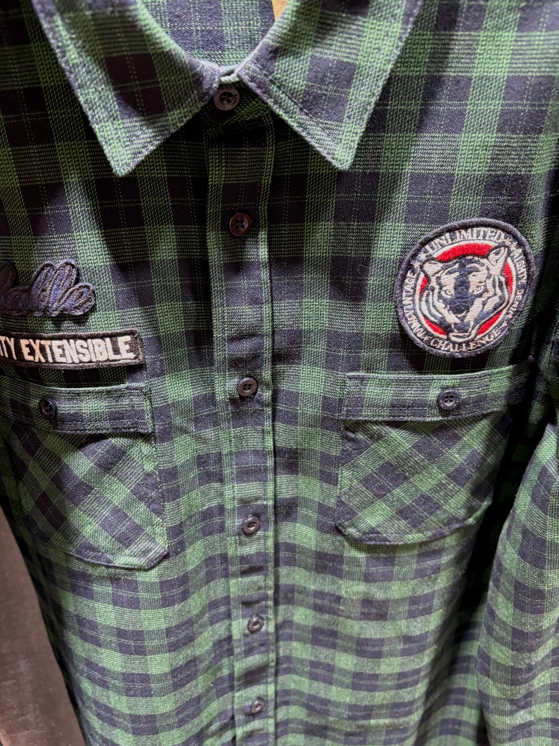 L 에비수 우먼스 타이거 패치 그린 체크셔츠 상품이미지4