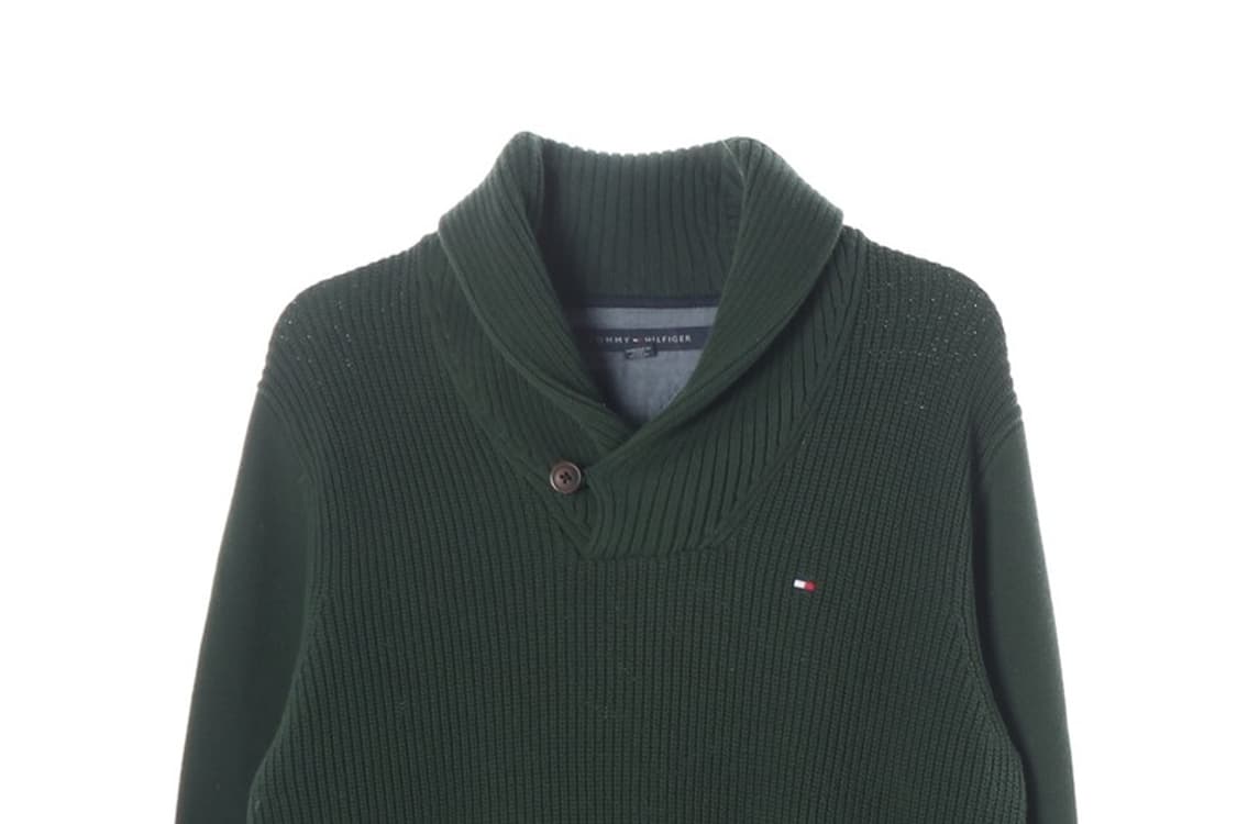 타미힐피거 숄칼라 코튼 니트 스웨터 다크그린 XS 상품이미지3
