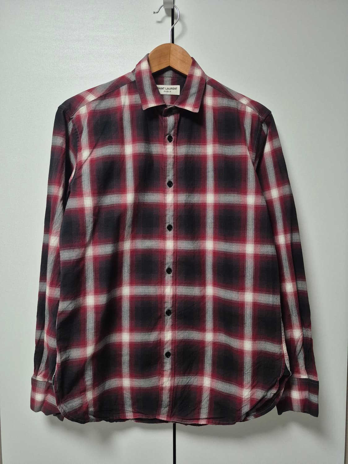 생로랑 14시즌 레드/블랙 타탄 체크 셔츠 남성 95~100사이즈 상품이미지1