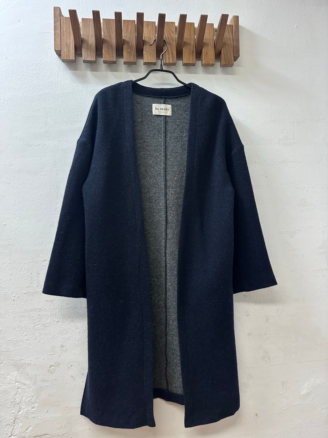 일본빈티지 Ray BEAMS 레이빔즈 울 블렌드 오픈 롱 코트 상품이미지3