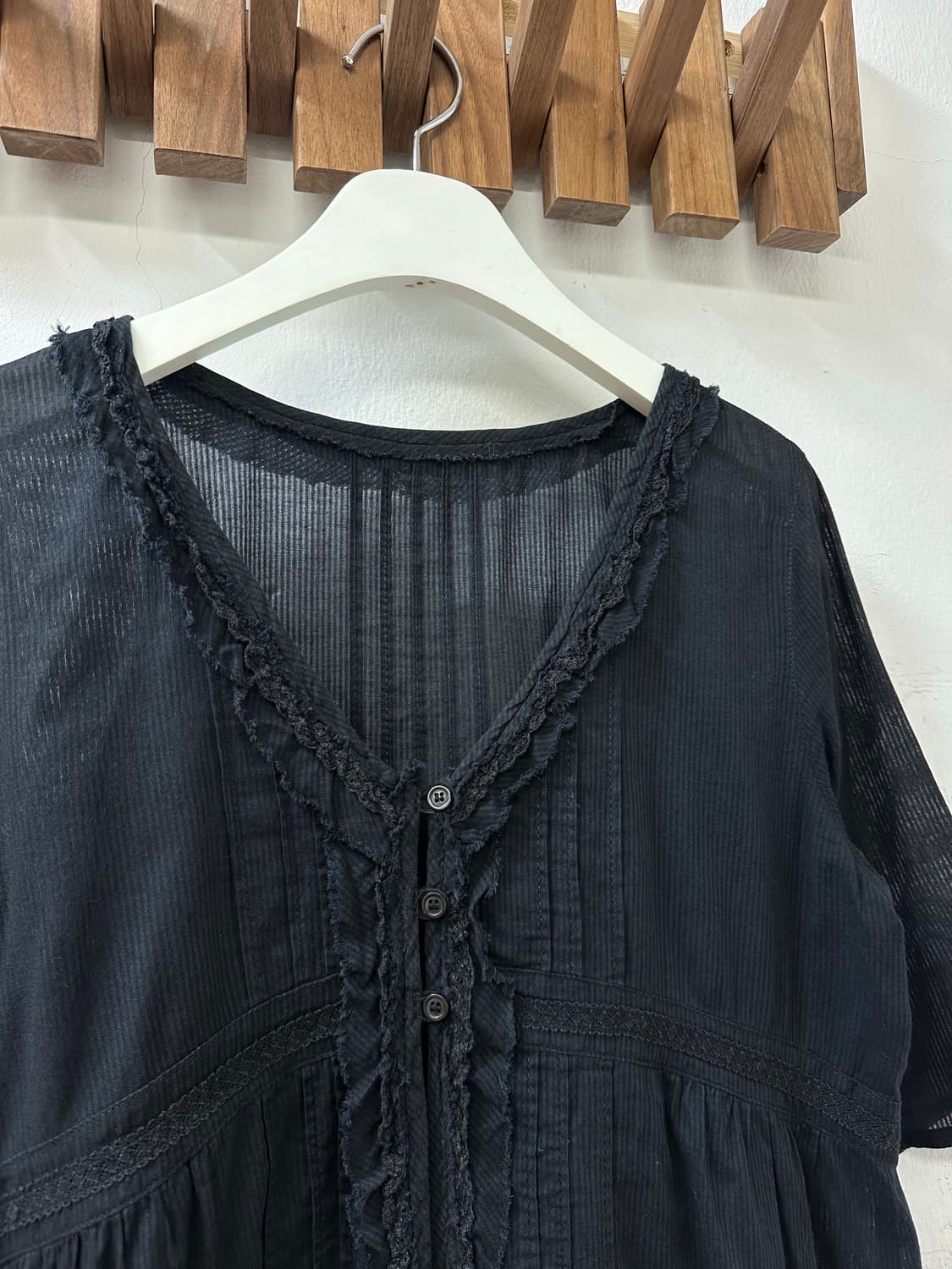 일본빈티지 코튼 100% 시어 오픈 블라우스 상품이미지2