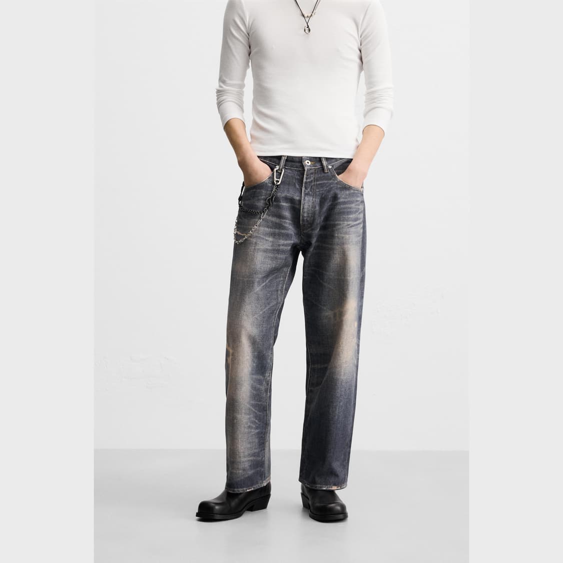 새제품30)자라 서울에디션 프린티드 빈티지 워시드 배기핏 진 데님 청바지 상품이미지1