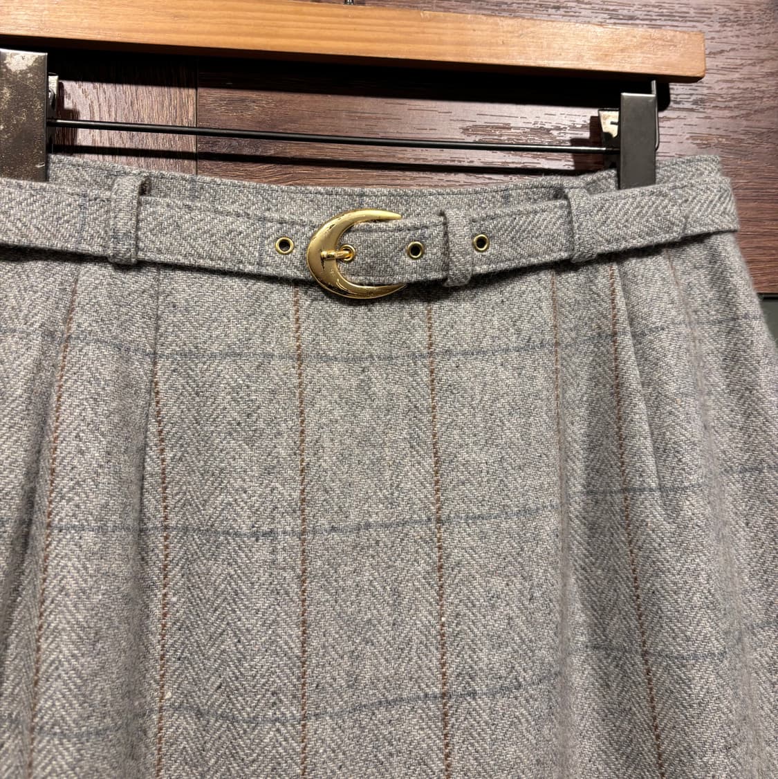 일본 빈티지 그레이 체크 벨티드 울 미디 스커트 상품이미지7