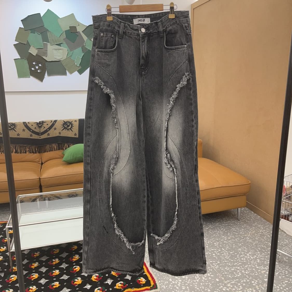 켄 스튜디오 그런지 아메카지 절개라인 흑청 데님 팬츠 XL C07076 상품이미지3