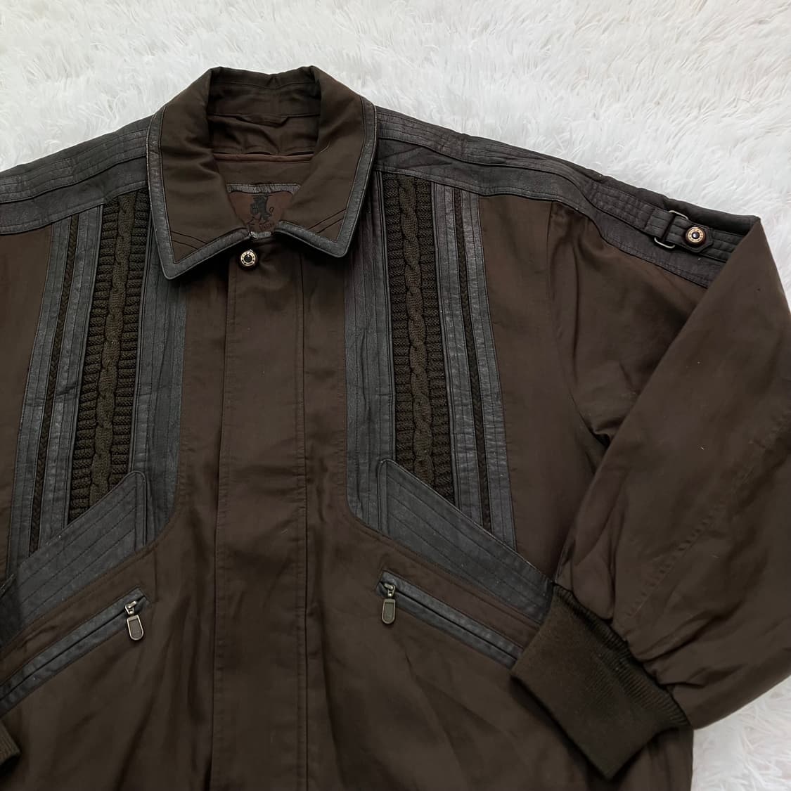 빈티지 초코 브라운 레더 라인 블루종 787 y2k 스트릿 갸루 펑키 상품이미지3