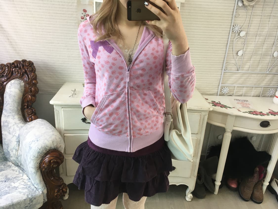 빈티지 리본 플라워 패턴 후드집업 상품이미지3