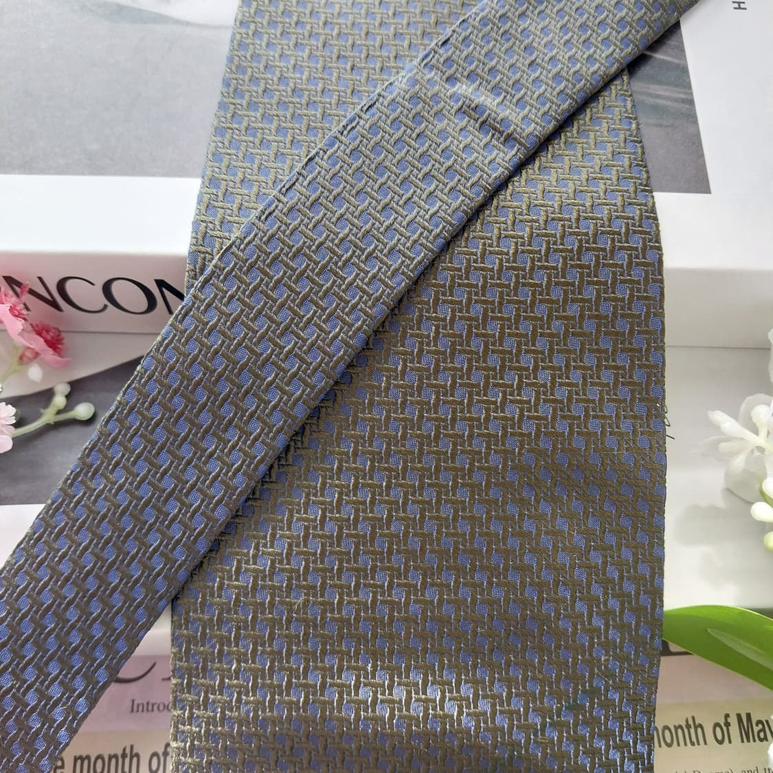 BALMAIN 발망 실크 다크그린 패턴 넥타이 10cm A등급 K2352 상품이미지3