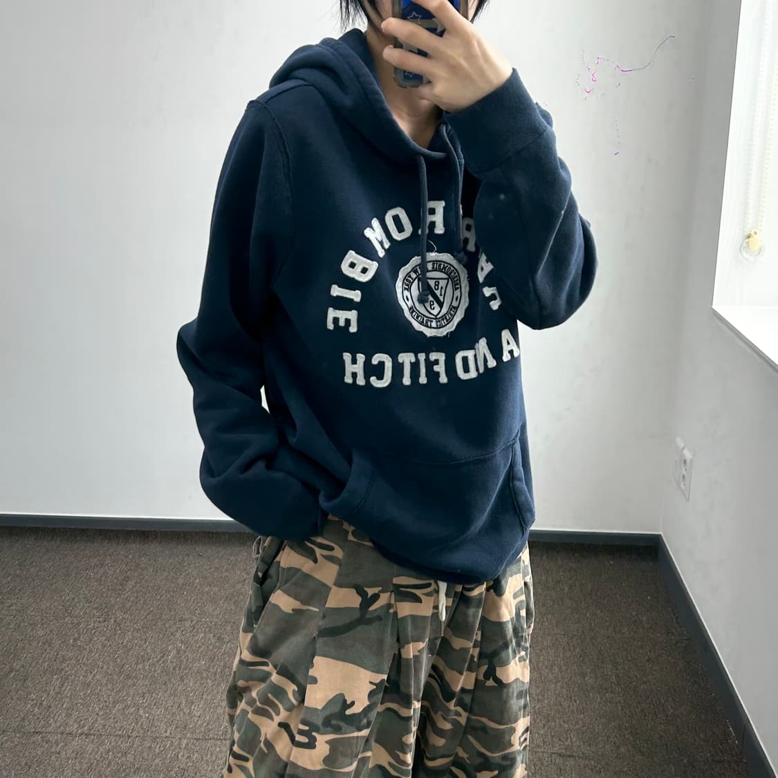 Abercrombie 아베크롬비 스펠아웃로고 네이비 후드티 상품이미지2
