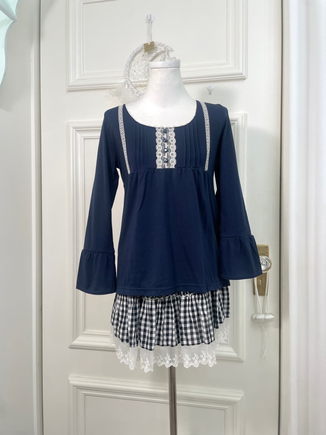 black gingham check under lace mini band 상품이미지6