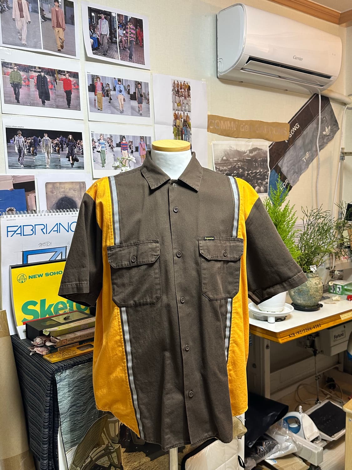 슈프림 리플렉티브 스트라이프 숏슬리브 워크 셔츠 상품이미지1