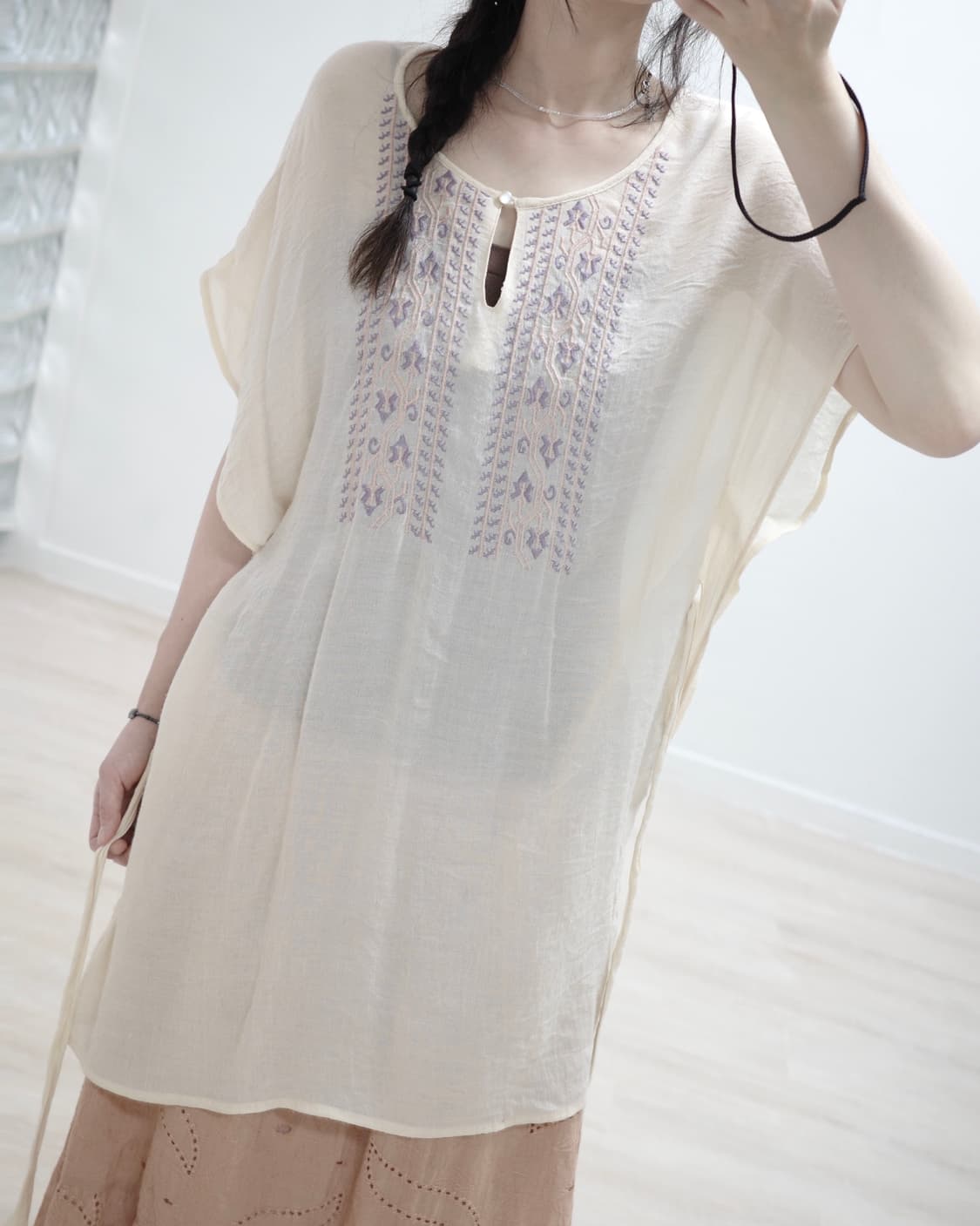 Light peach hippy blouse 상품이미지3
