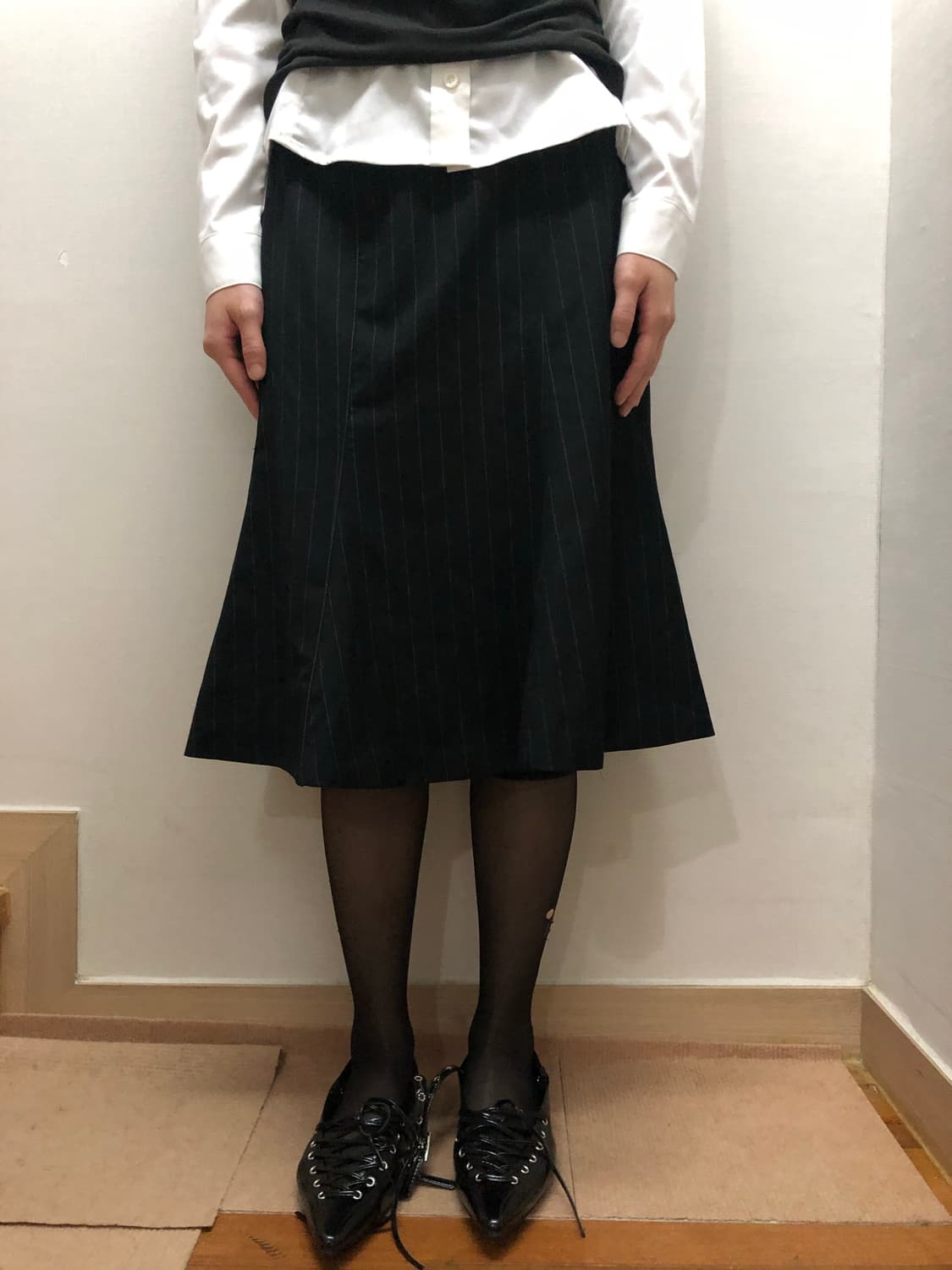 빈티지 블랙 핀 스트라이프 미니 스커트 상품이미지9