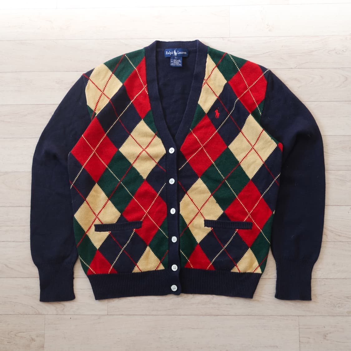 빈티지 폴로 랄프로렌 울 아가일 체크 가디건 상품이미지1