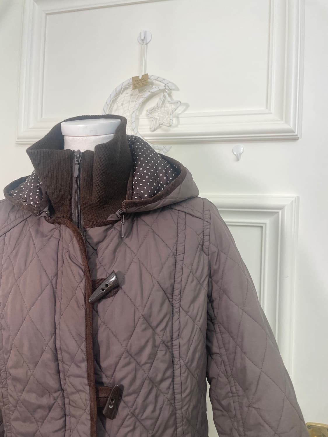brown hoodie dot quilting jacket(size-M) 상품이미지6