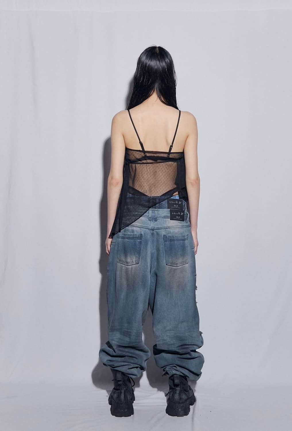 Blr 디스트로이드 오일 워시드 와이드 데님팬츠 라이트블루 상품이미지3