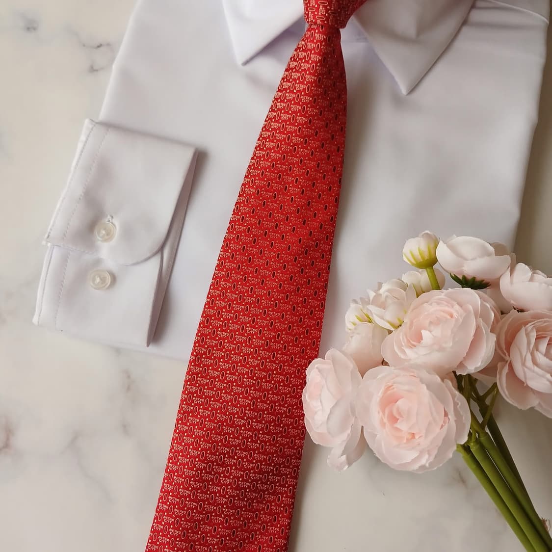 메트로시티 실크 레드 이니셜 자수 넥타이 8.7cm A+등급 A19262 상품이미지5