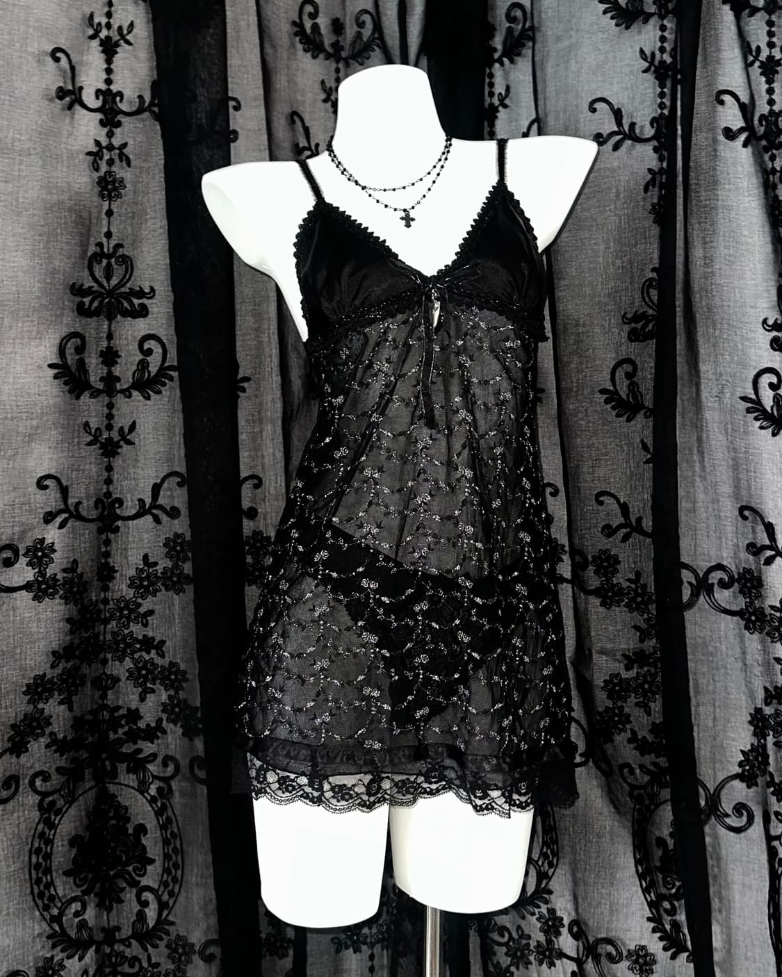 black sheer glitter lace slip 상품이미지1