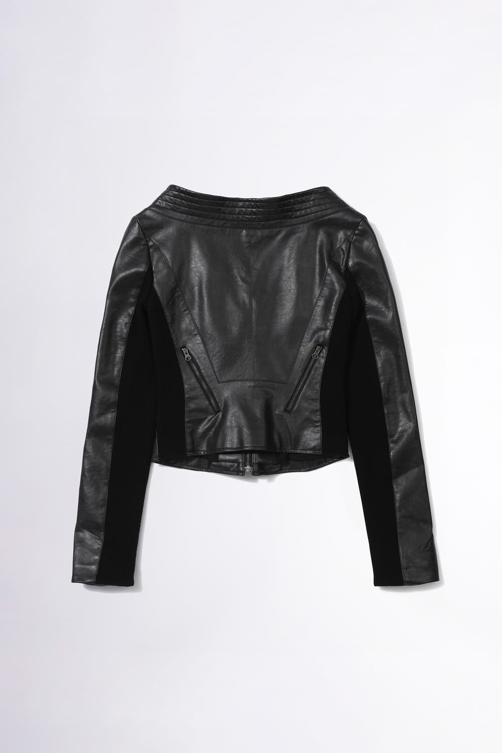 Portrait Neck Faux Leather Jacket Taupe 상품이미지4