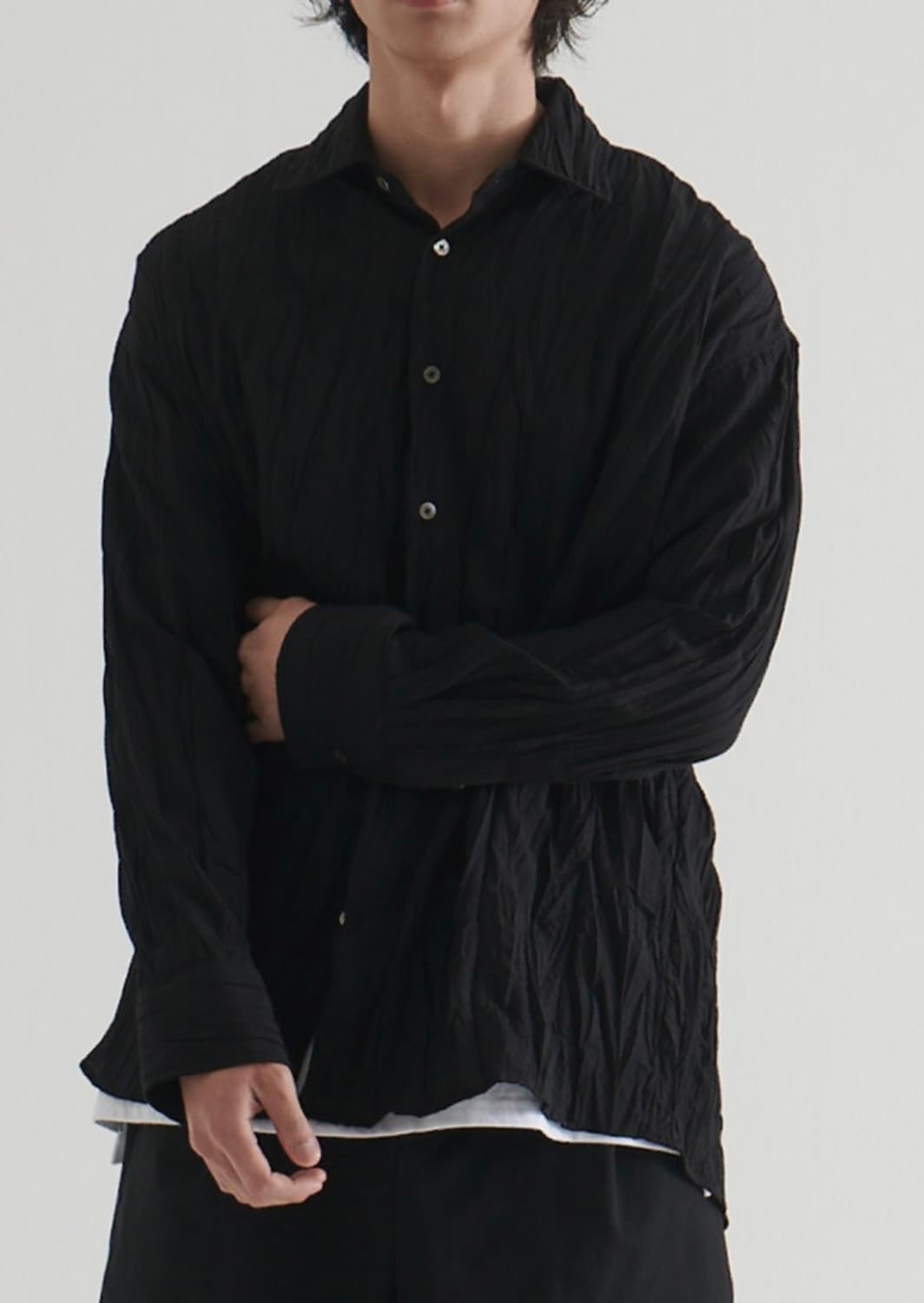 [BY:L] CRINKLE OVER SHIRT - BLACK 상품이미지1
