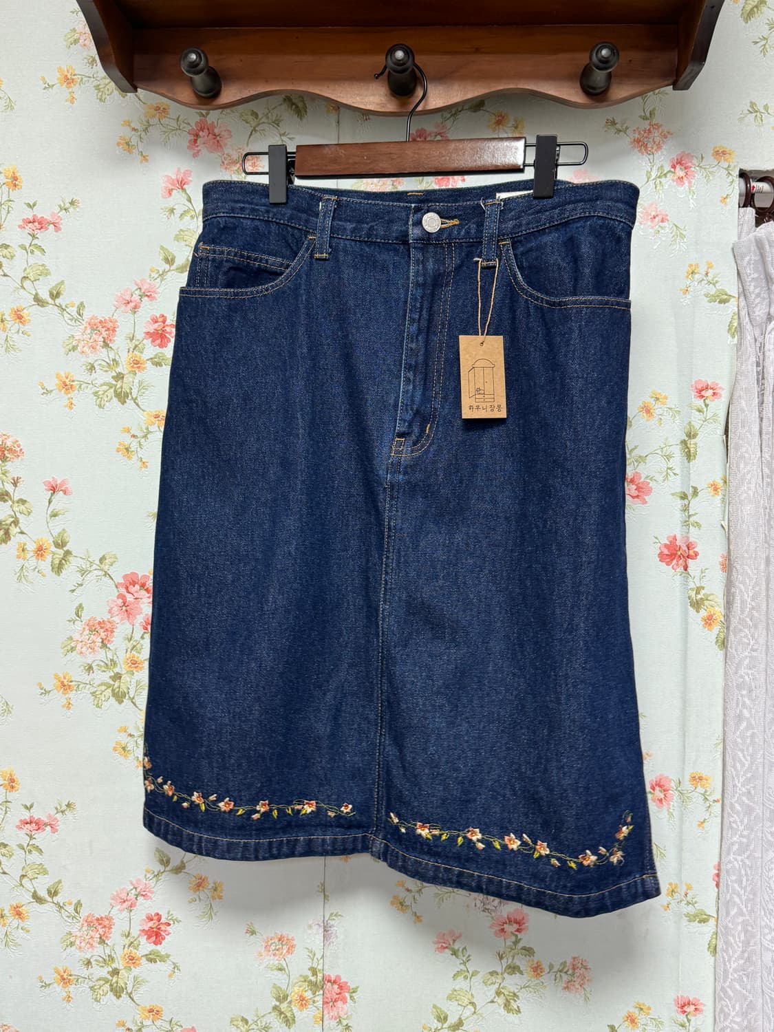 빈티지 플라워 자수 데님 스커트 상품이미지1