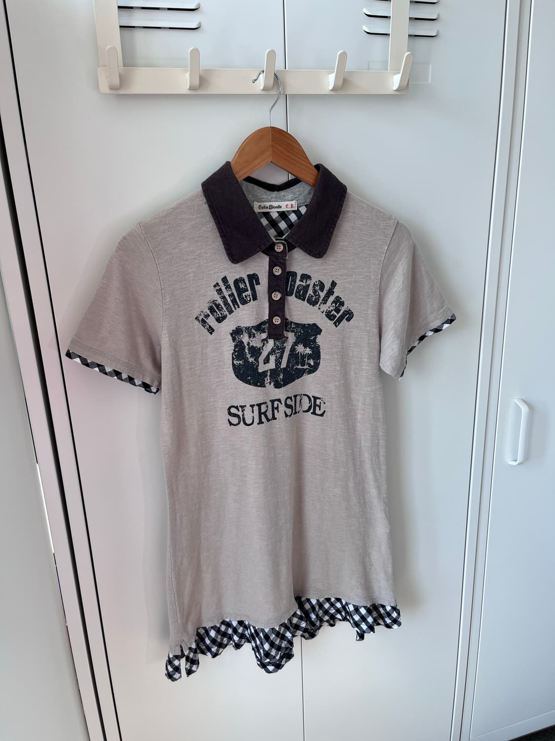 Cutie blonde 체크 레이어드 카라 반팔티 상품이미지7