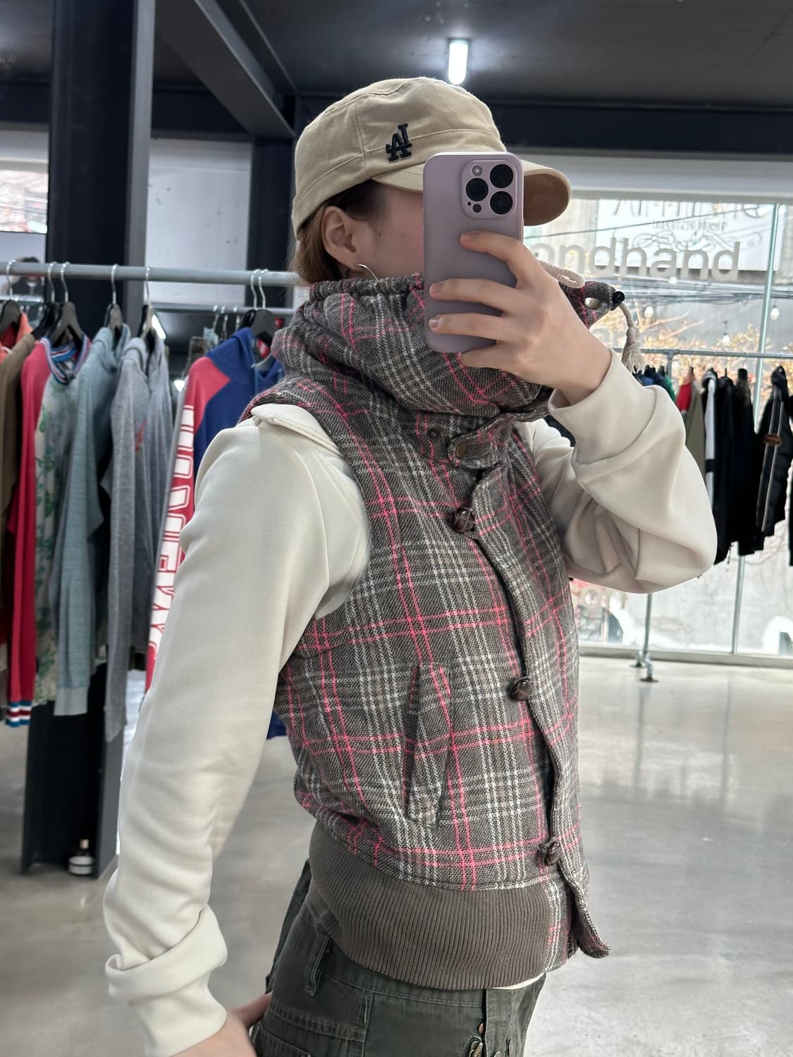 재팬빈티지 볼드넥 체크 봄버 베스트 상품이미지3