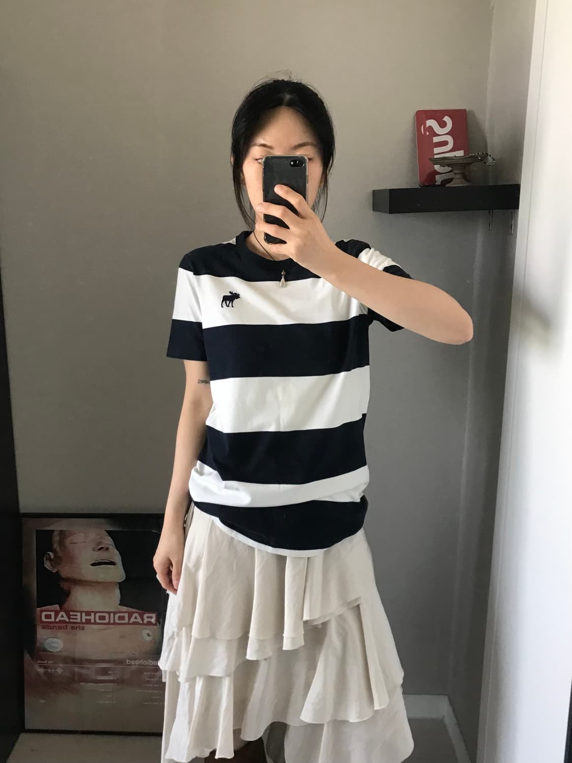 아베크롬비 산양 로고 단가라 반팔티 상품이미지3