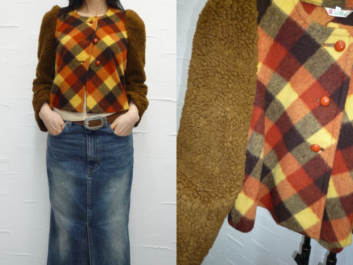 checked Sherpa crop jacket 상품이미지1