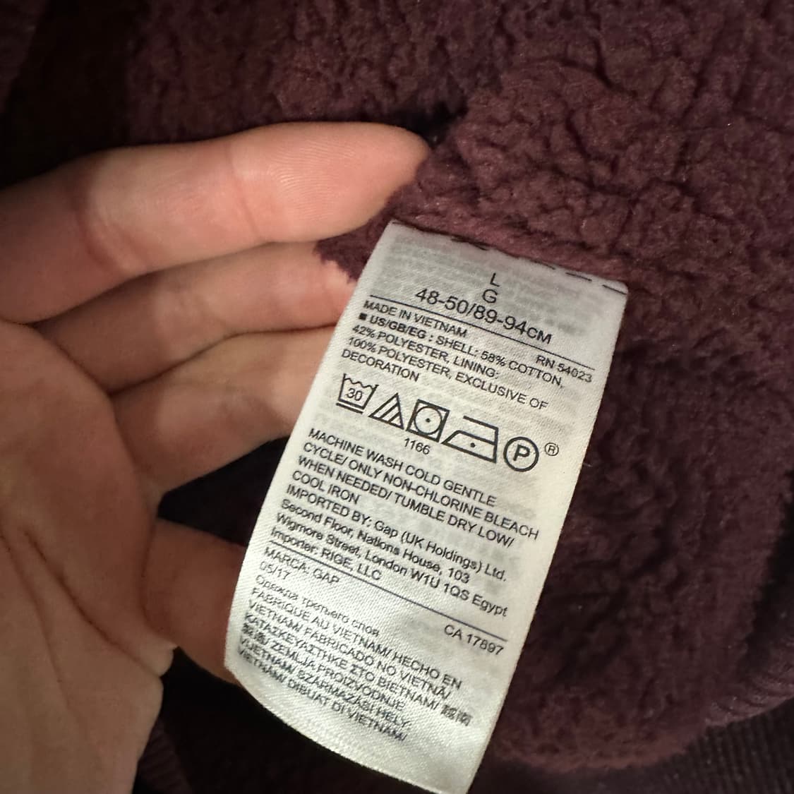 (L) 갭 GAP 기모 후드집업 버건디 상품이미지3