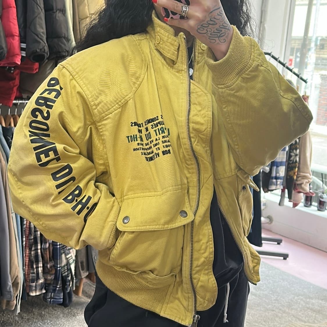 재패니즈 빈티지 옐로우 스펠아웃  봄버 자켓L 상품이미지2