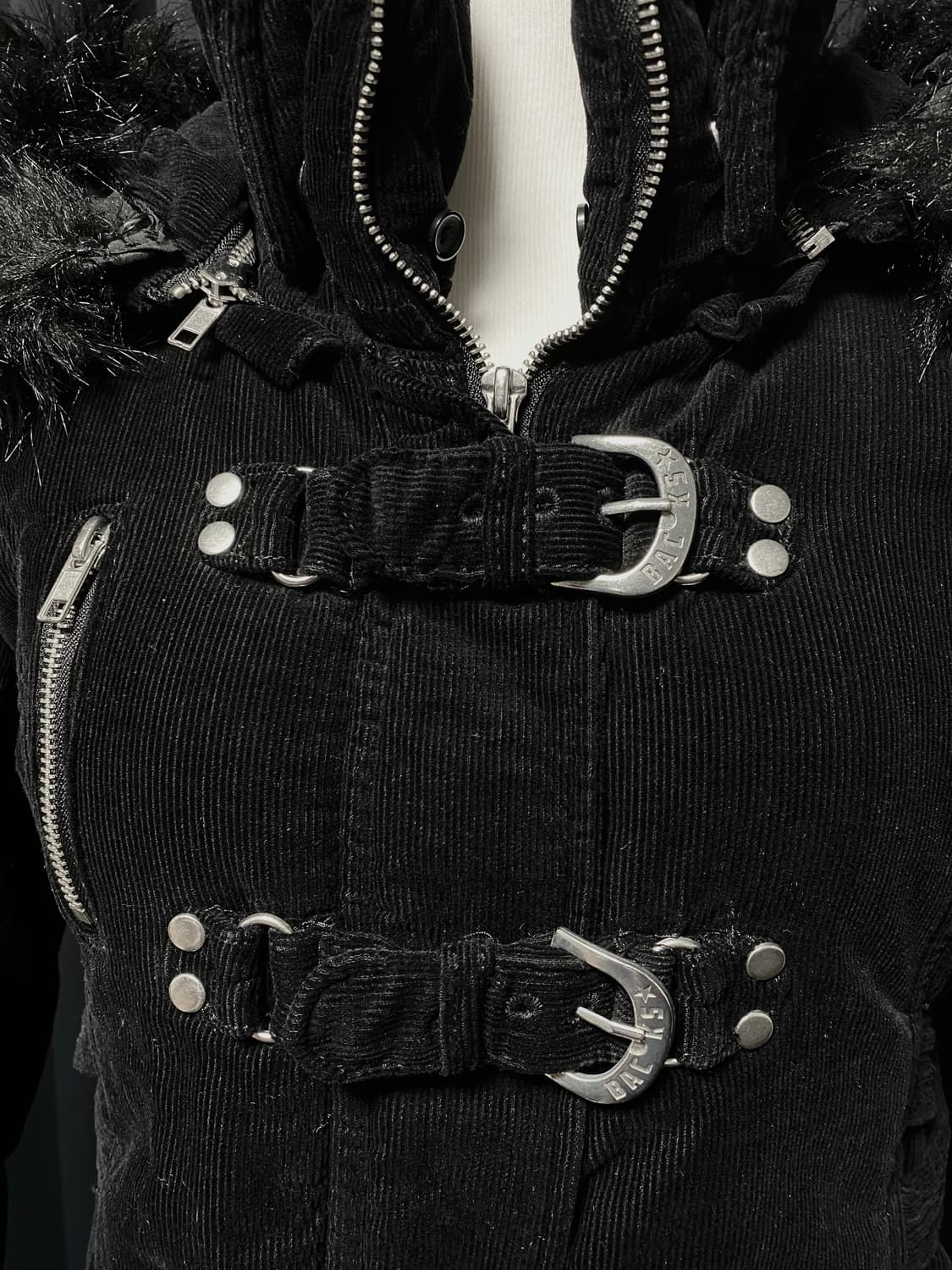 고스 펑크 버클 코듀로이 패딩 후드 자켓 코트 일본빈티지 상품이미지4