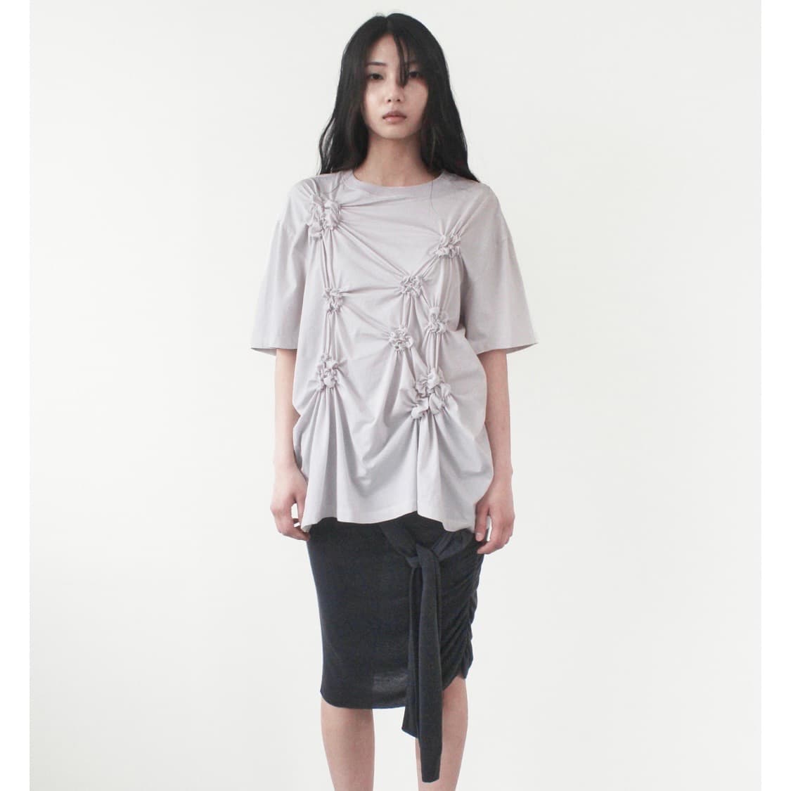 카셀 FLORAL SHIRRED T-SHIRT, MIST 상품이미지1