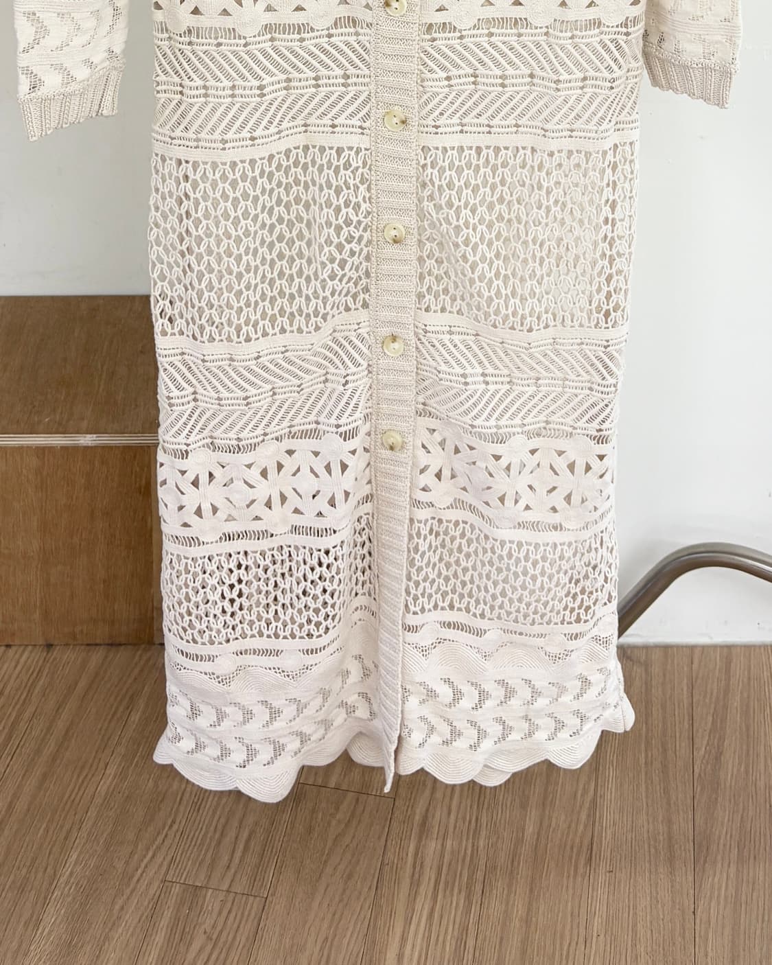 씨 뉴욕 아이보리 펀칭 크로셰 롱 가디건 상품이미지5