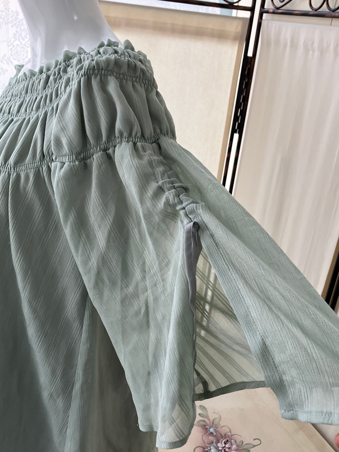 오프숄더 민트 블라우스 1256 모리걸 y2k 상품이미지2