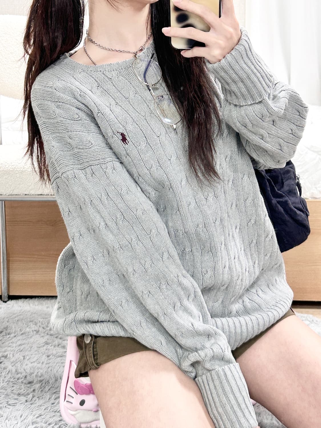 폴로 버건디포니 그레이 케이블니트 상품이미지1