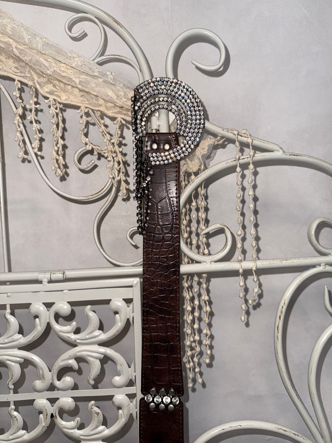 Dark brown python cubic bold buckle belt 상품이미지5