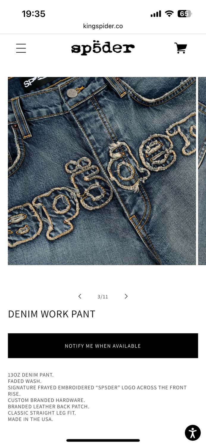 SP5DER DENIM WORK PANT (스파이더 데님팬츠) 30 상품이미지1