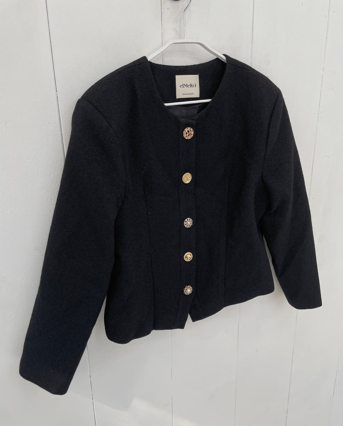 엘메르시(elMeRci) 골드 보석 버튼 트위드 자켓 상품이미지4