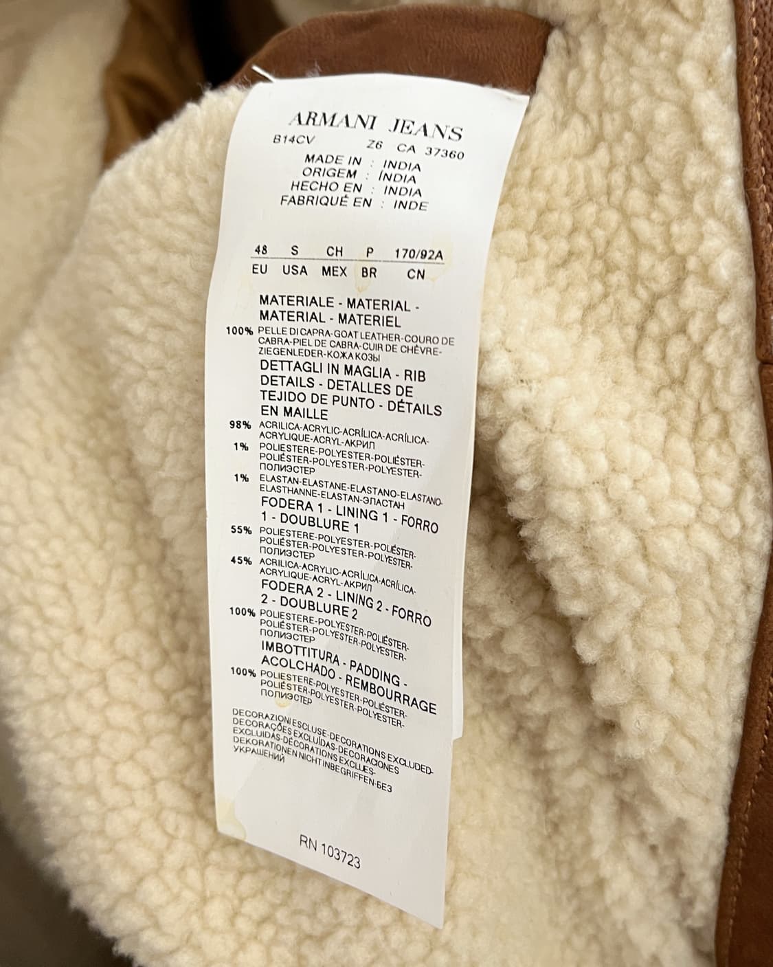 알마니 진스 00s 리얼 레더 봄버 자켓 브라운 상품이미지10