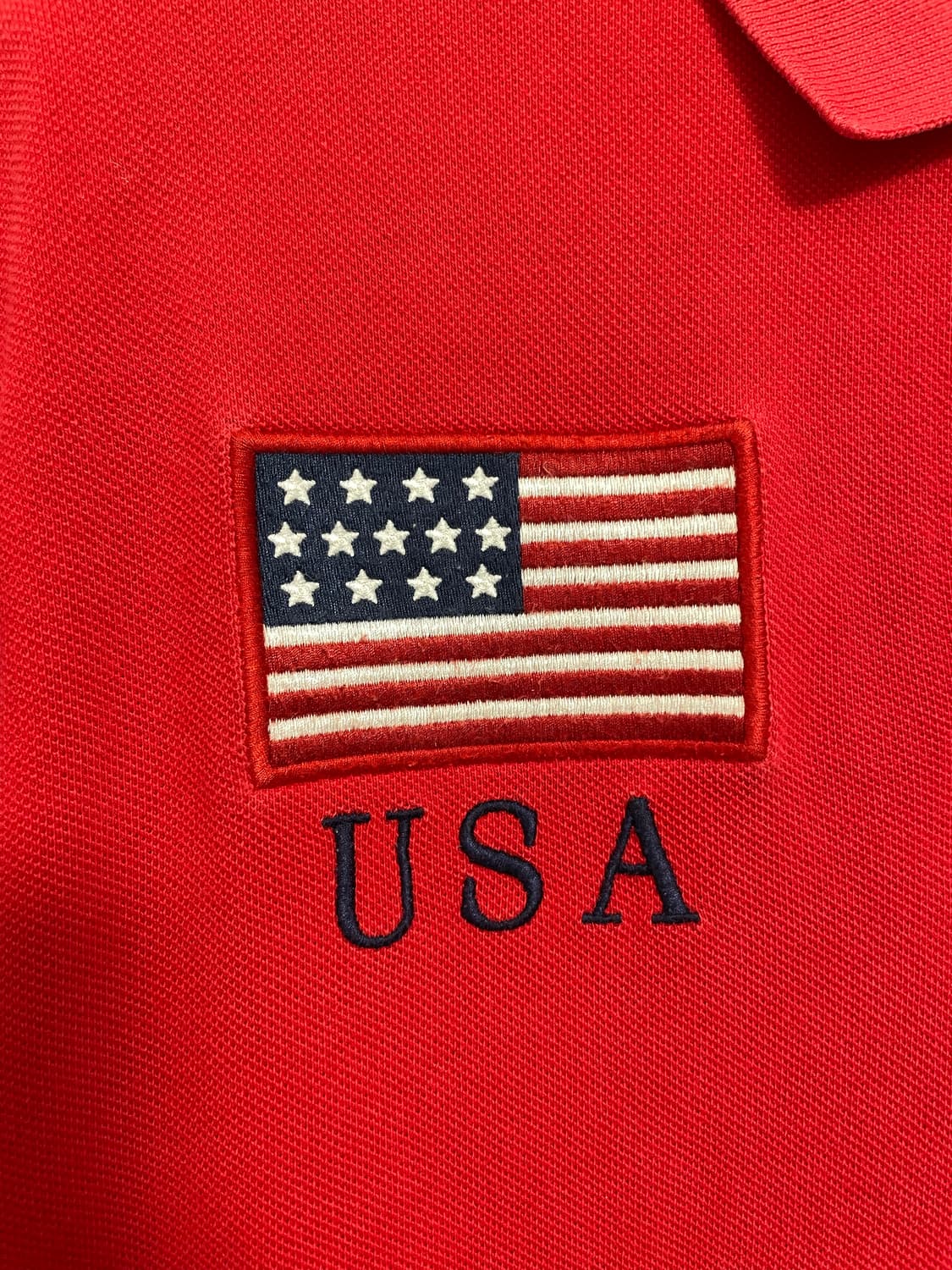 폴로 빈티지 빅포니 미국 국기 패치 커스텀핏 피케 셔츠 레드 상품이미지5