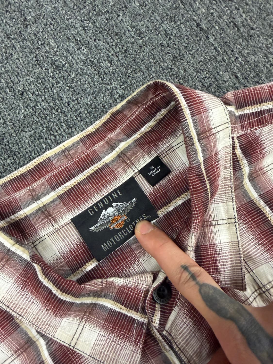 XL)할리데이비슨 빈티지 3포캣 체크패턴 반팔 셔츠 상품이미지4