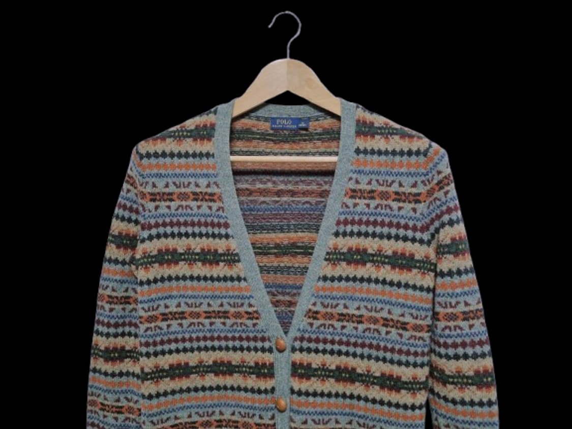 여성 레어 폴로 울 램스울 페어아일 긴팔 가디건 니트 스웨터 브이넥 상품이미지1