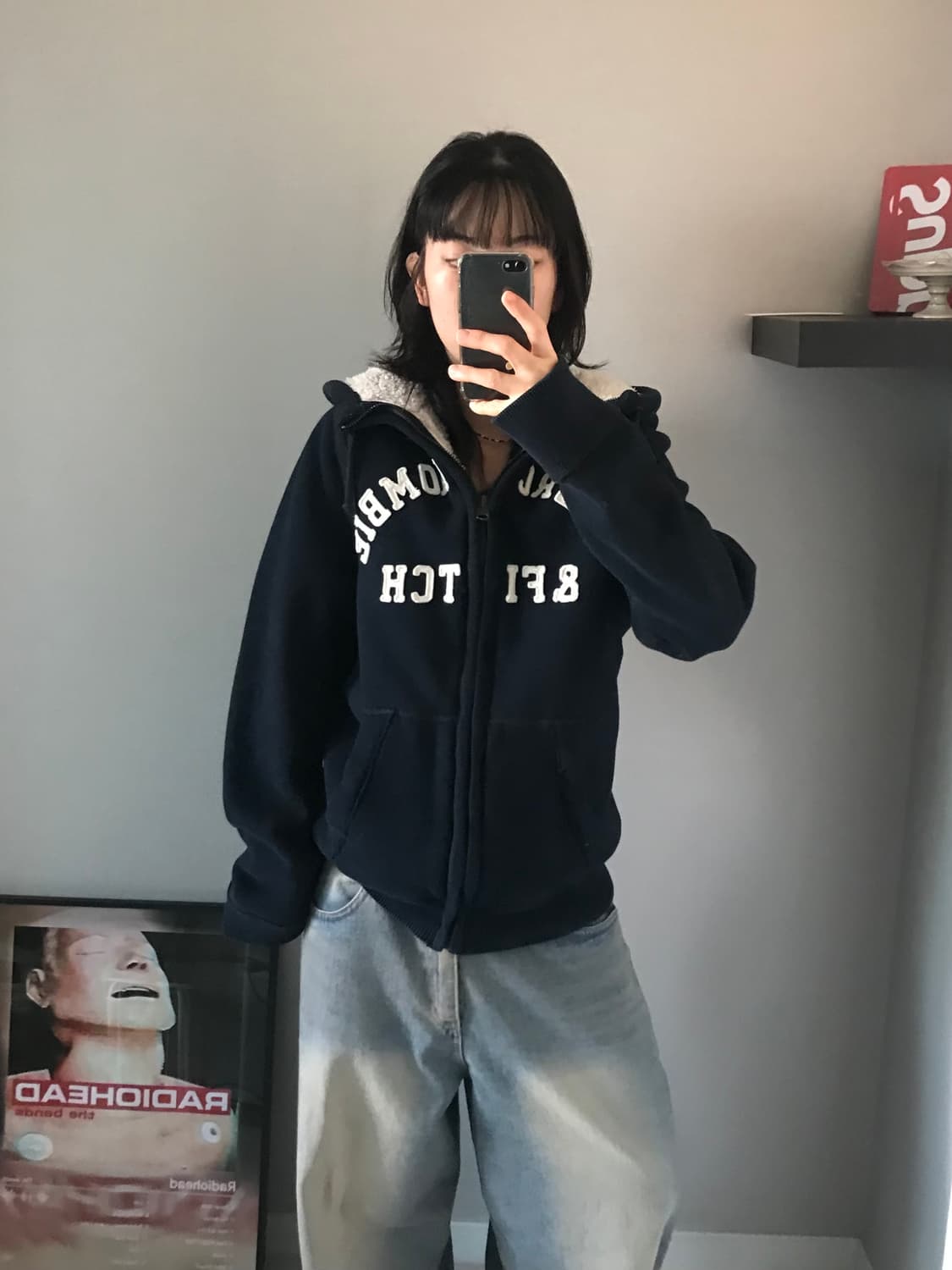 아베크롬비 자수로고 안감 울프죠 후드집업 헤비코튼 상품이미지1