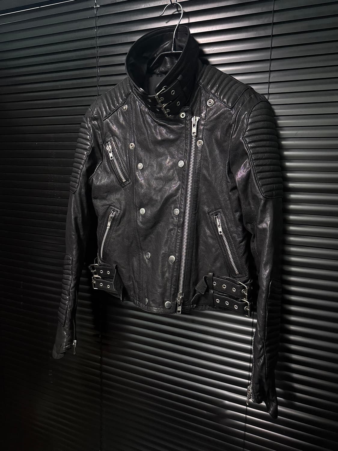 yeowoozit 엠보싱 락 고스 펑크 더블 라이더 바이커 지퍼 양가죽 상품이미지1