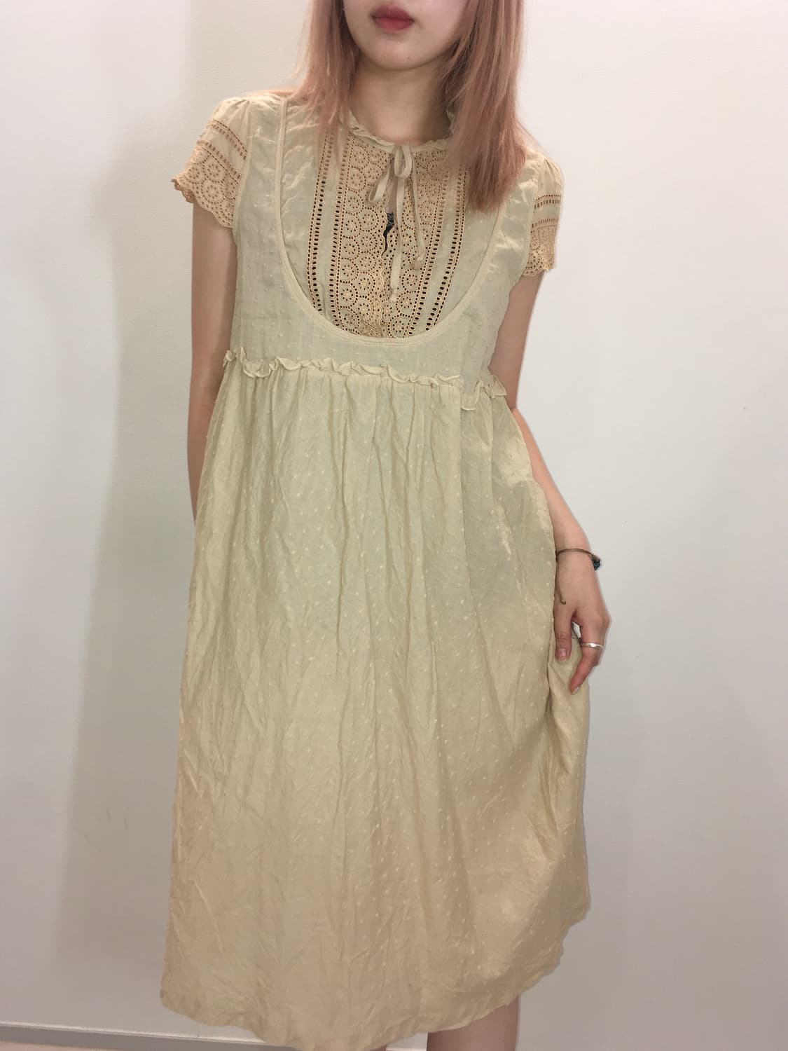 jpn vintage 베이비돌 도트 베이지 원피스 상품이미지2