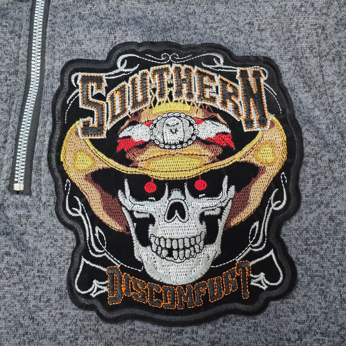 스컬해골패치st 그레이 후리스기모하프반집업 상품이미지2