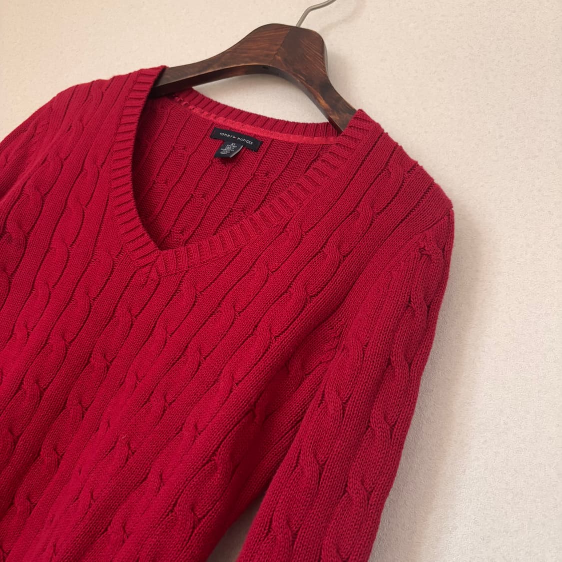 타미힐피거 XS 니트 레드 케이블 정품 슬림 실루엣 볼륨 수입 상품이미지9