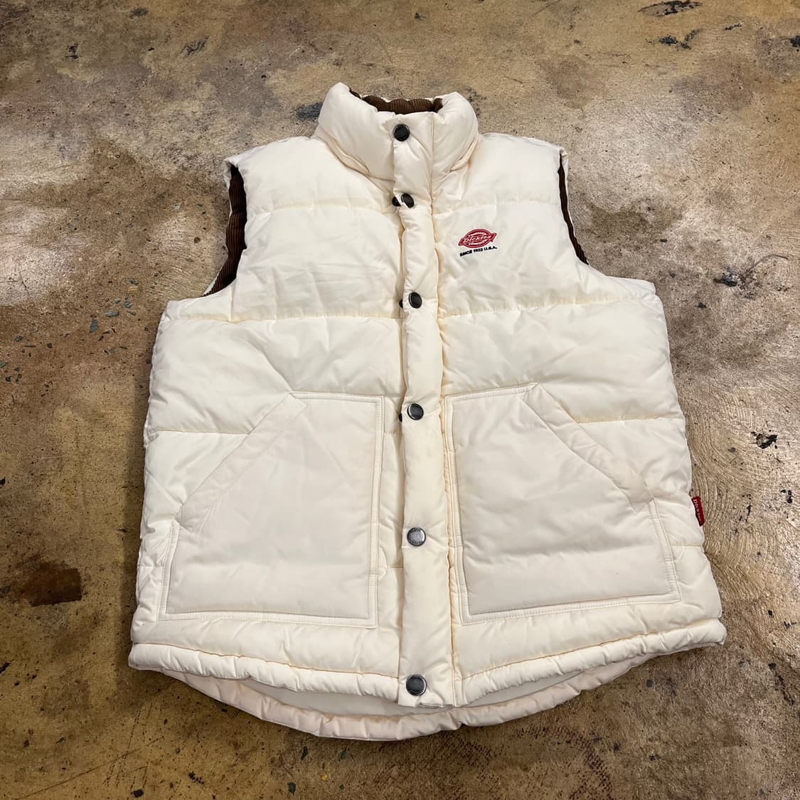 디키즈 화이트 크림 코듀로이 골지 카라 패딩 조끼  상품이미지2